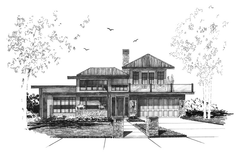 House Blueprint - Exterior - Front Elevation 3 for Contemporary House Plan #942-64 - 3 bed, 2.5 bath