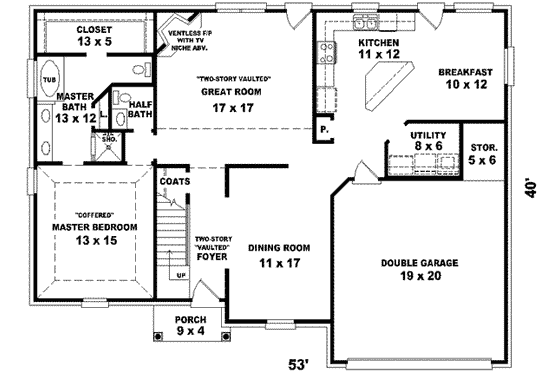 Floor Plan - Main Floor for Traditional House Plan #81-756 - 3 bed, 2.5 bath