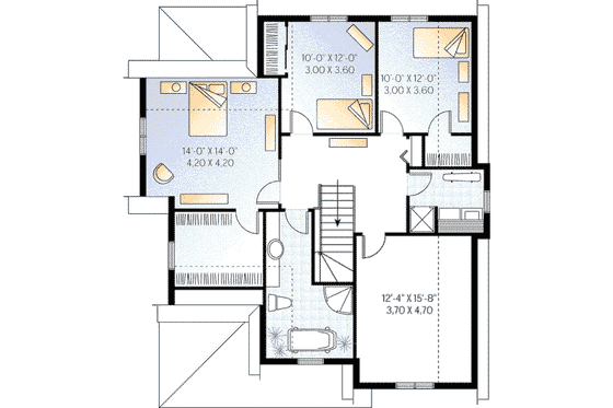 Floor Plan - Upper Floor for European House Plan #23-334 - 3 bed, 1.5 bath