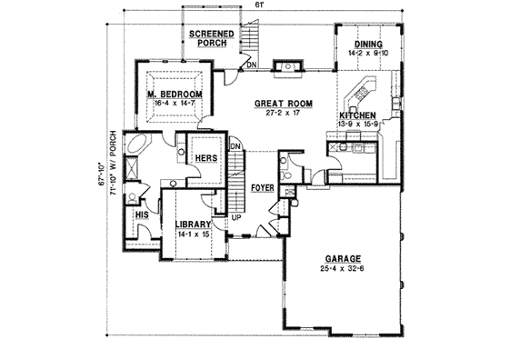 Floor Plan - Main Floor for Traditional House Plan #67-723 - 3 bed, 2 bath
