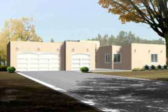 Exterior - Front Elevation for Adobe / Southwestern House Plan #1-1443 - 4 bed, 2.5 bath