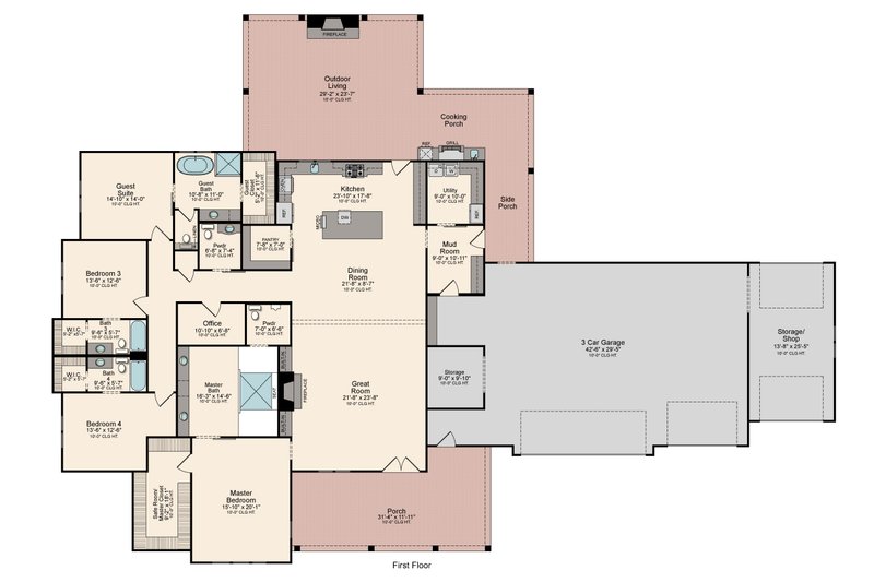 Home Plan - Floor Plan - Main Floor for Farmhouse House Plan #1081-12 - 4 bed, 4.5 bath