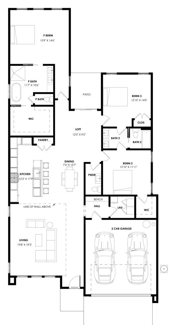 Home Plan - Floor Plan - Main Floor for Modern House Plan #1129-31 - 3 bed, 2.5 bath