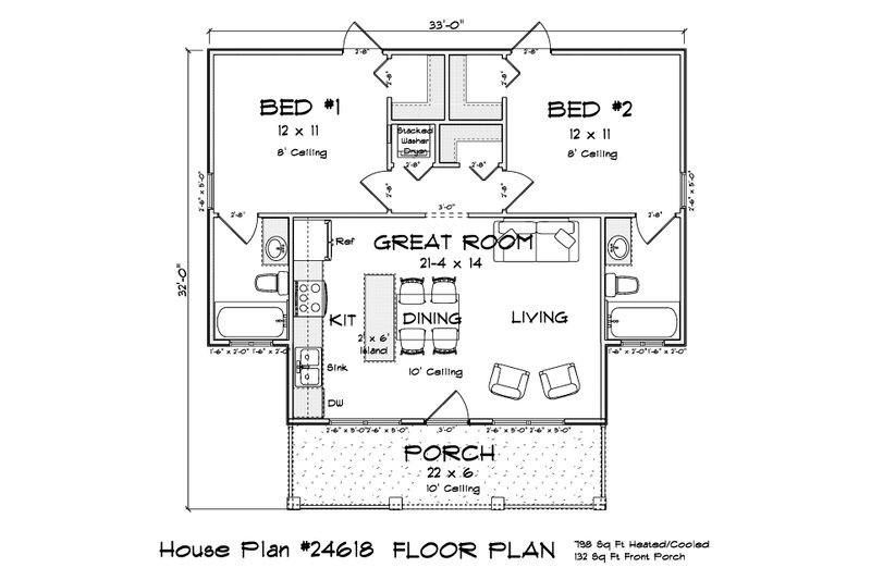 Home Plan - Floor Plan - Main Floor for Cottage House Plan #513-2411 - 2 bed, 2 bath