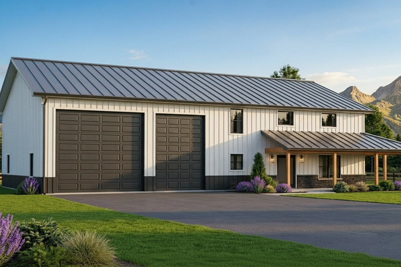 Exterior - Front Elevation 2 for Barndominium House Plan #1064-111 - 3 bed, 2.5 bath