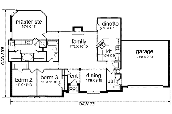 Floor Plan - Main Floor for Traditional House Plan #84-119 - 3 bed, 2 bath