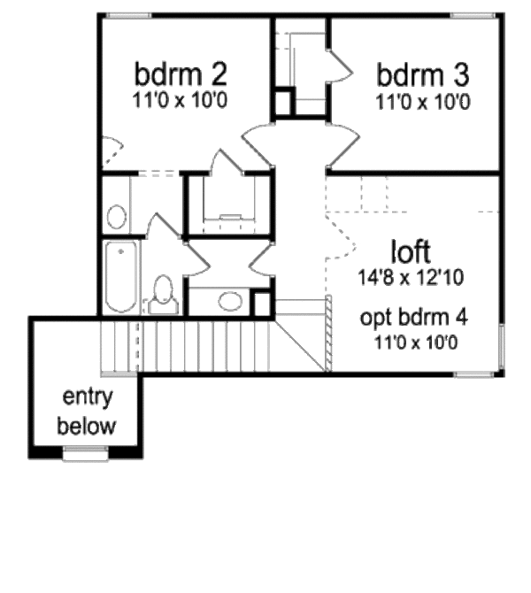 Traditional Floor Plan - Upper Floor Plan #84-458