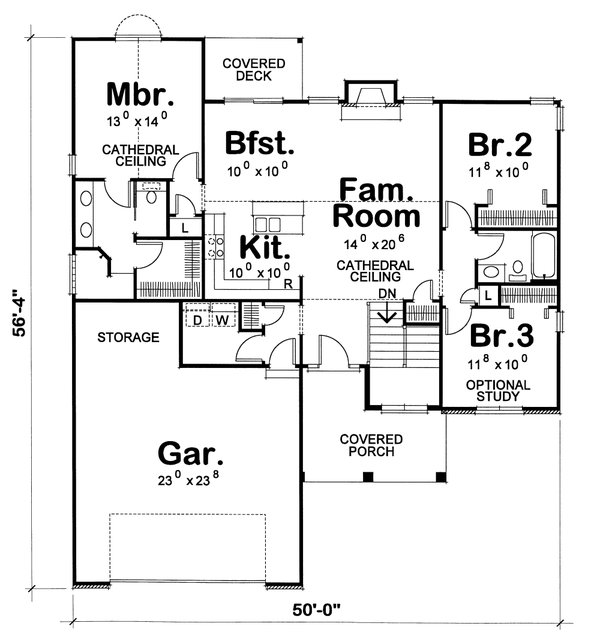 Architectural House Design - Traditional Floor Plan - Main Floor Plan #20-1666