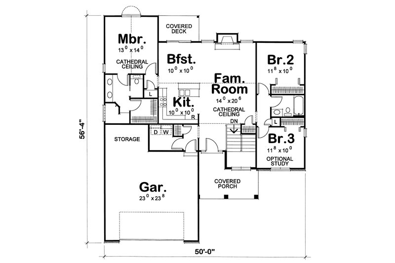 Home Plan - Floor Plan - Main Floor for Traditional House Plan #20-1666 - 3 bed, 2 bath