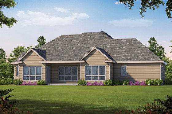 Exterior - Rear Elevation for European House Plan #20-2264 - 3 bed, 3.5 bath