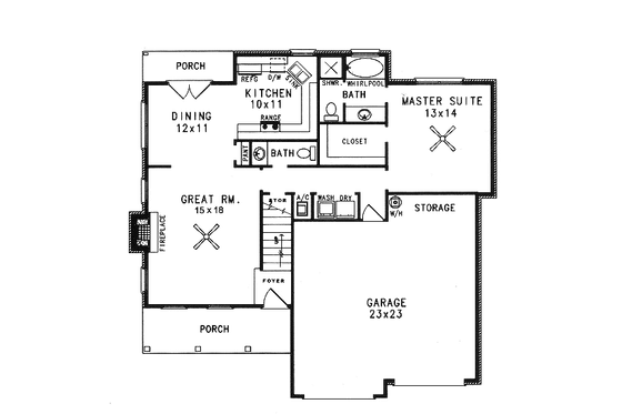 Floor Plan - Main Floor for Traditional House Plan #14-216 - 4 bed, 2.5 bath