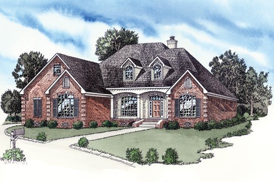 Exterior - Front Elevation for European House Plan #16-284 - 3 bed, 2 bath