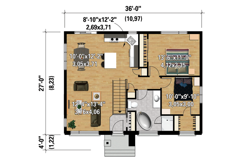 House Blueprint - Floor Plan - Main Floor 1 for Contemporary House Plan #25-4312 - 2 bed, 1 bath