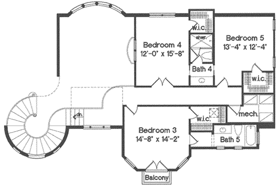 Floor Plan - Upper Floor for Mediterranean House Plan #135-137 - 5 bed, 5 bath