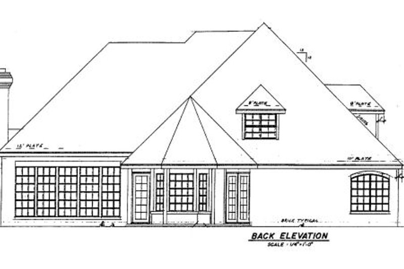 Architectural House Design - Exterior - Rear Elevation for European House Plan #52-134 - 4 bed, 3.5 bath