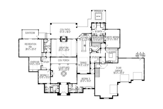 Floor Plan - Main Floor for Mediterranean House Plan #920-88 - 3 bed, 4 bath