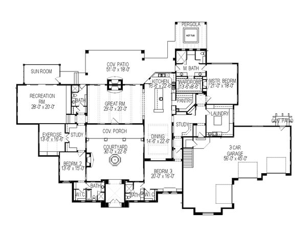 Architectural House Design - Mediterranean Floor Plan - Main Floor Plan #920-88