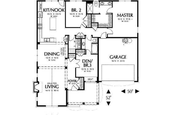 Floor Plan - Main Floor for Cottage House Plan #48-278 - 3 bed, 2 bath