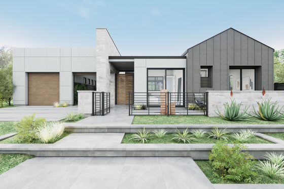 Exterior - Front Elevation 7 for Modern House Plan #1087-1 - 4 bed, 3.5 bath