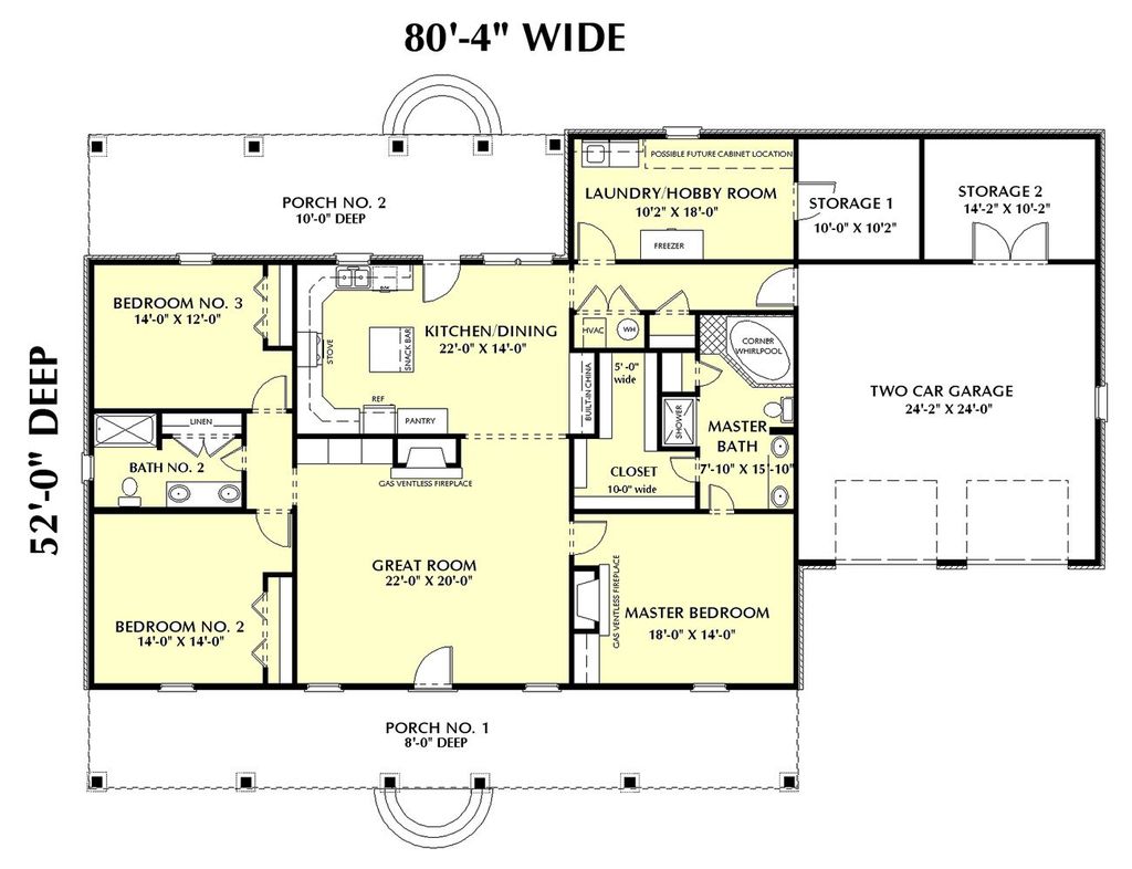 Southern Style House Plan - 3 Beds 2 Baths 2091 Sq/Ft Plan #44-143 ...