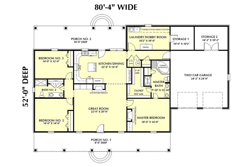 Home Plan - Floor Plan - Main Floor for Southern House Plan #44-143 - 3 bed, 2 bath