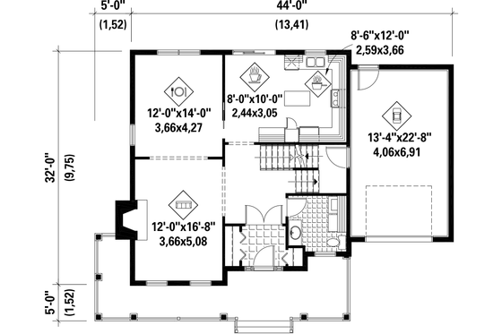 Floor Plan - Main Floor for Country House Plan #25-4420 - 4 bed, 1 bath