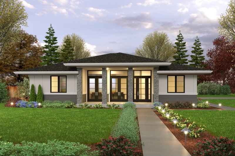 Architectural House Design - Prairie Exterior - Front Elevation Plan #48-1053