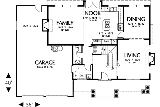 Floor Plan - Main Floor for Craftsman House Plan #48-219 - 5 bed, 2.5 bath