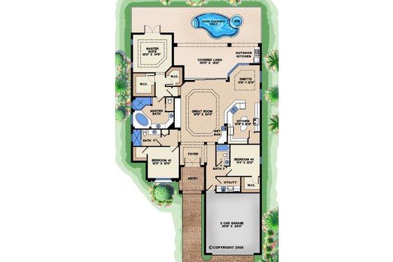 Floor Plan - Main Floor for Mediterranean House Plan #27-504 - 3 bed, 3 bath