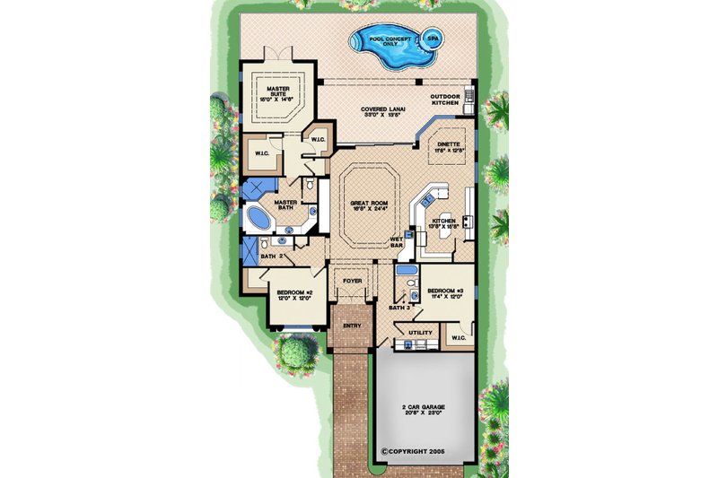 House Blueprint - Floor Plan - Main Floor for Mediterranean House Plan #27-504 - 3 bed, 3 bath