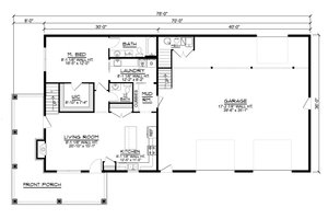 Floor Plan - Main Floor for Barndominium House Plan #1064-183 - 4 bed, 2.5 bath