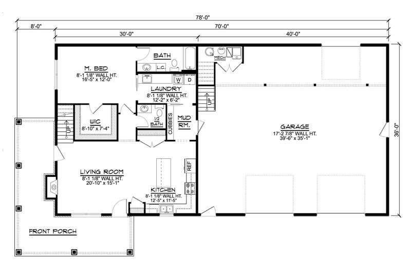 House Plan Design - Floor Plan - Main Floor for Barndominium House Plan #1064-183 - 4 bed, 2.5 bath