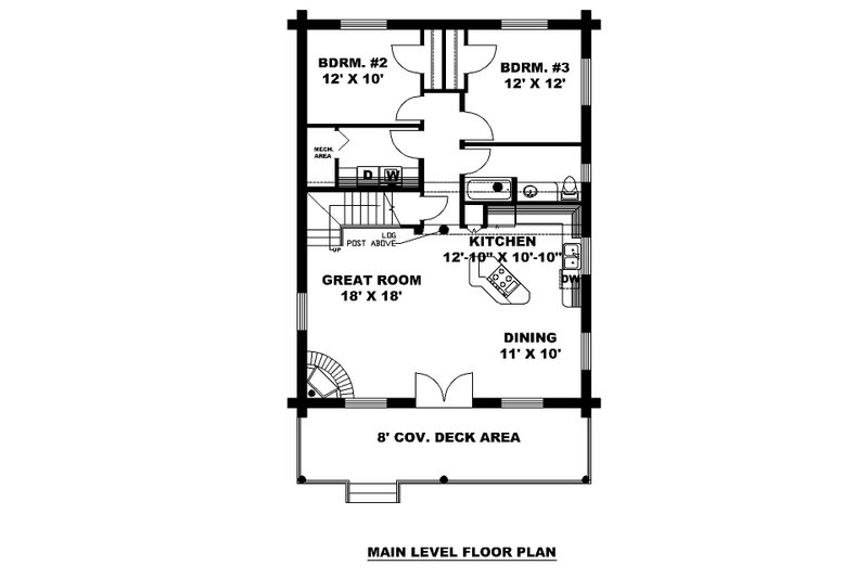 House Plan Design - Floor Plan - Main Floor for Log House Plan #117-1060 - 3 bed, 2 bath