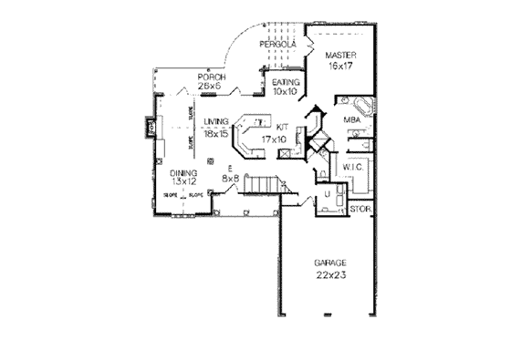 Floor Plan - Main Floor for Cottage House Plan #15-202 - 3 bed, 2.5 bath