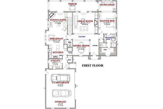Floor Plan - Main Floor for European House Plan #63-229 - 4 bed, 3.5 bath