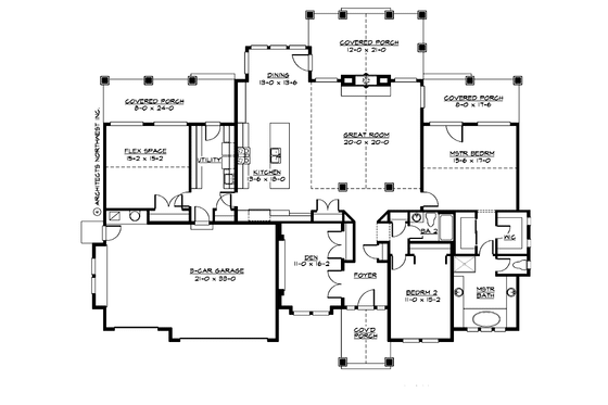 Floor Plan - Main Floor for Craftsman House Plan #132-201 - 2 bed, 2 bath