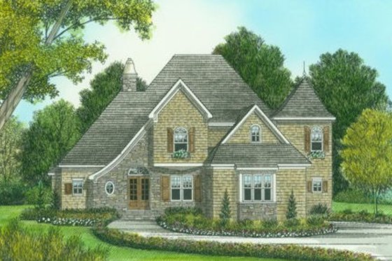 Exterior - Front Elevation for European House Plan #413-796 - 4 bed, 3.5 bath