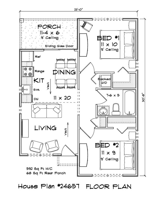 House Plan Design - Floor Plan - Main Floor for Cottage House Plan #513-2450 - 2 bed, 1 bath
