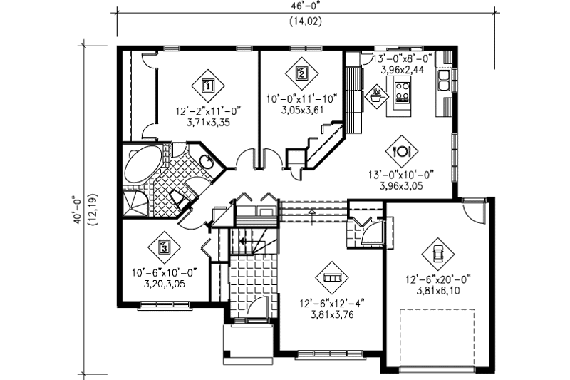 Architectural House Design - Floor Plan - Main Floor for Traditional House Plan #25-1075 - 3 bed, 1 bath