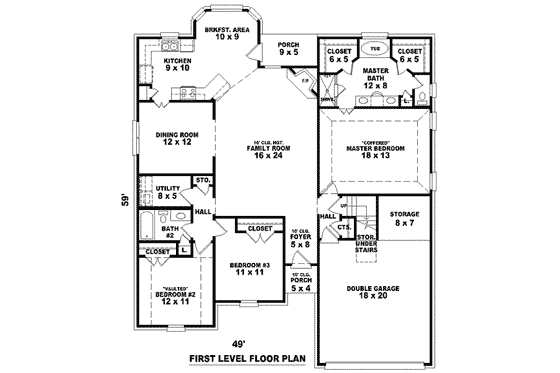 Floor Plan - Main Floor for European House Plan #81-1502 - 3 bed, 2 bath