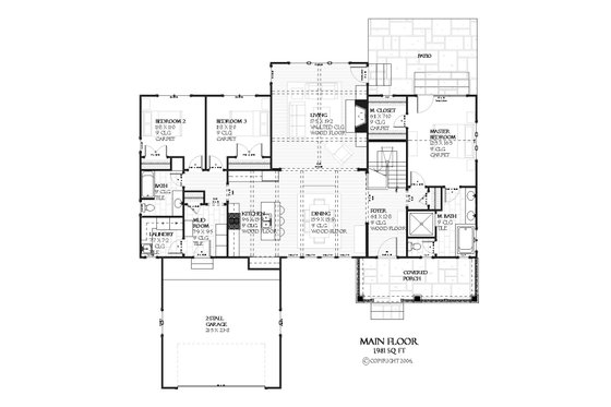 Craftsman style house plan, bungalow design, main level floor plan