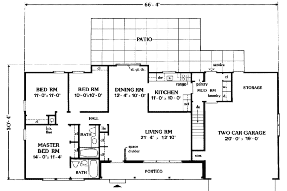 Floor Plan - Main Floor for Ranch House Plan #314-161 - 3 bed, 2 bath