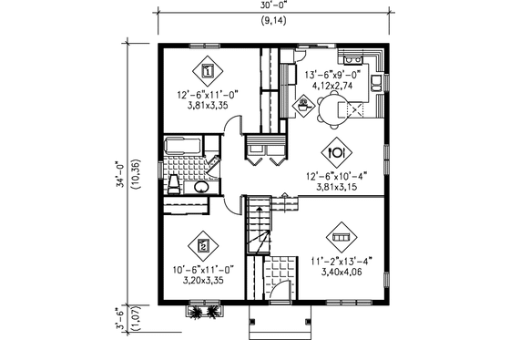 Floor Plan - Main Floor for Cottage House Plan #25-108 - 2 bed, 1 bath
