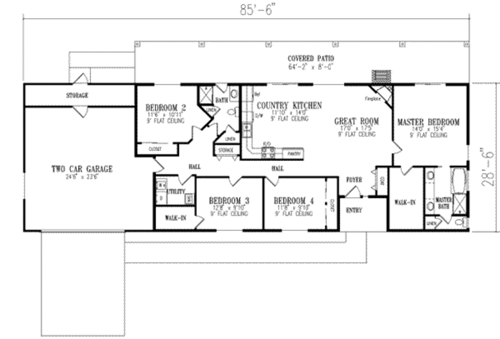 ranch style house plan - 4 beds 2 baths 1720 sq/ft plan #1-350