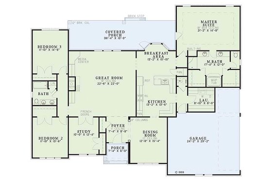 Floor Plan - Main Floor for European House Plan #17-1038 - 3 bed, 2 bath
