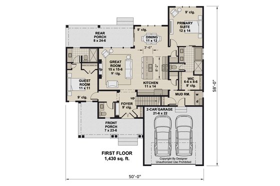 Floor Plan - Main Floor for Traditional House Plan #51-1415 - 4 bed, 3.5 bath