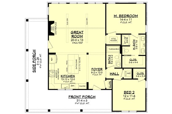 Floor Plan - Main Floor for Country House Plan #430-440 - 2 bed, 2 bath