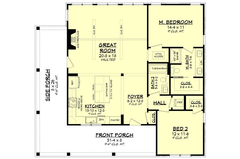 House Blueprint - Floor Plan - Main Floor for Country House Plan #430-440 - 2 bed, 2 bath