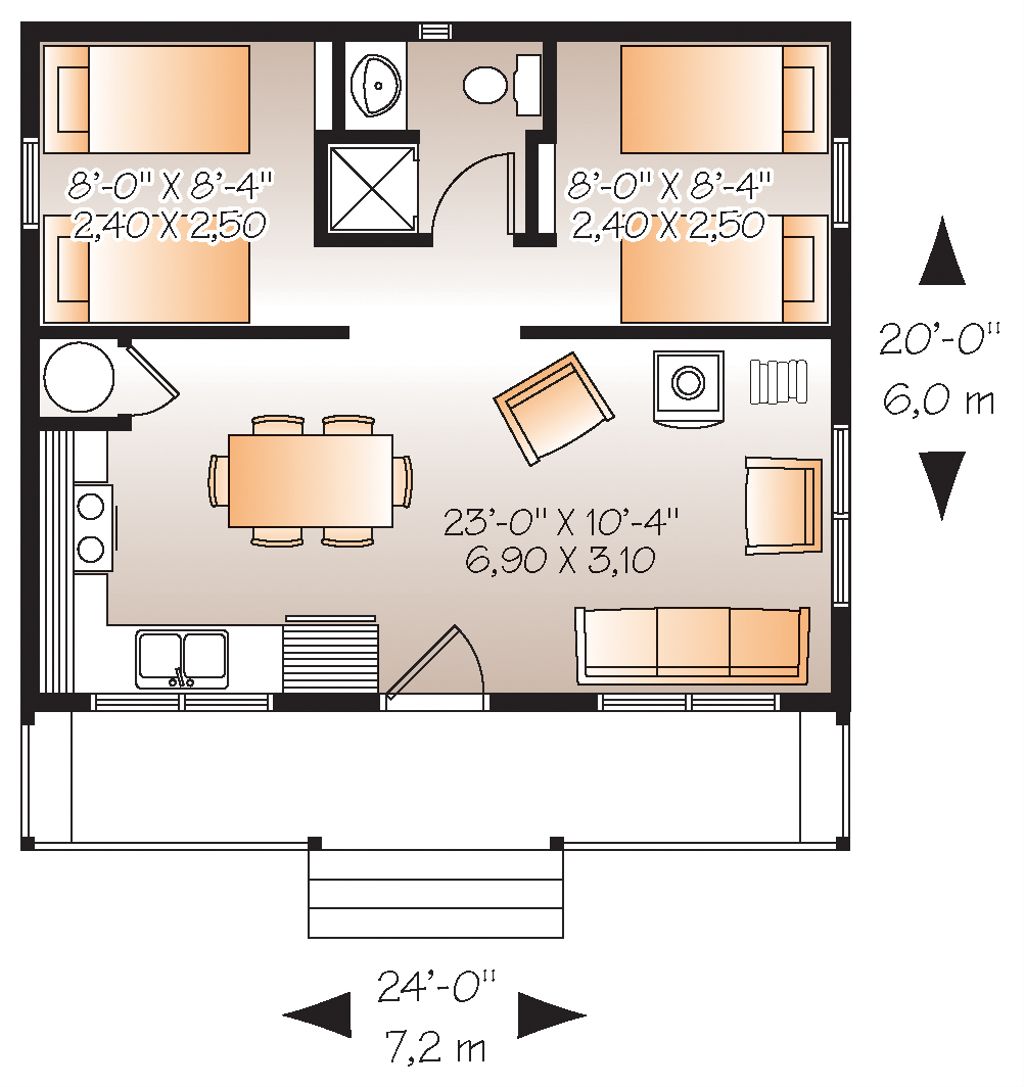 Cabin Style House Plan 2 Beds 1 Baths 480 Sq/Ft Plan 23