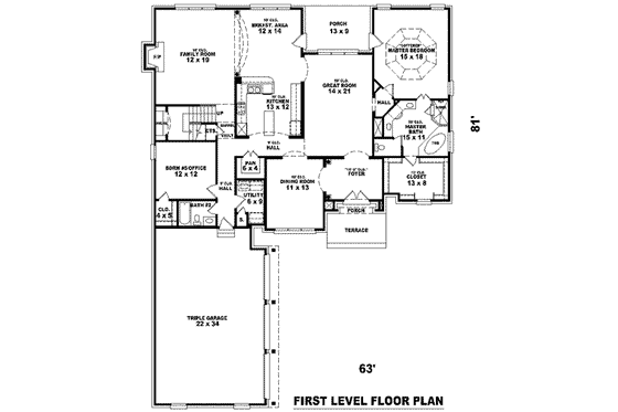Floor Plan - Main Floor for European House Plan #81-1252 - 3 bed, 4 bath